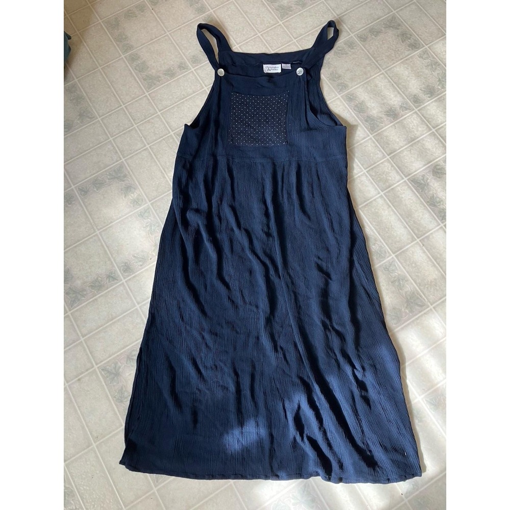 90's CHRISTOPHER AND BANKS JUMPER Sz 14 Rayon Polka Dot front pocket Navy Blue
